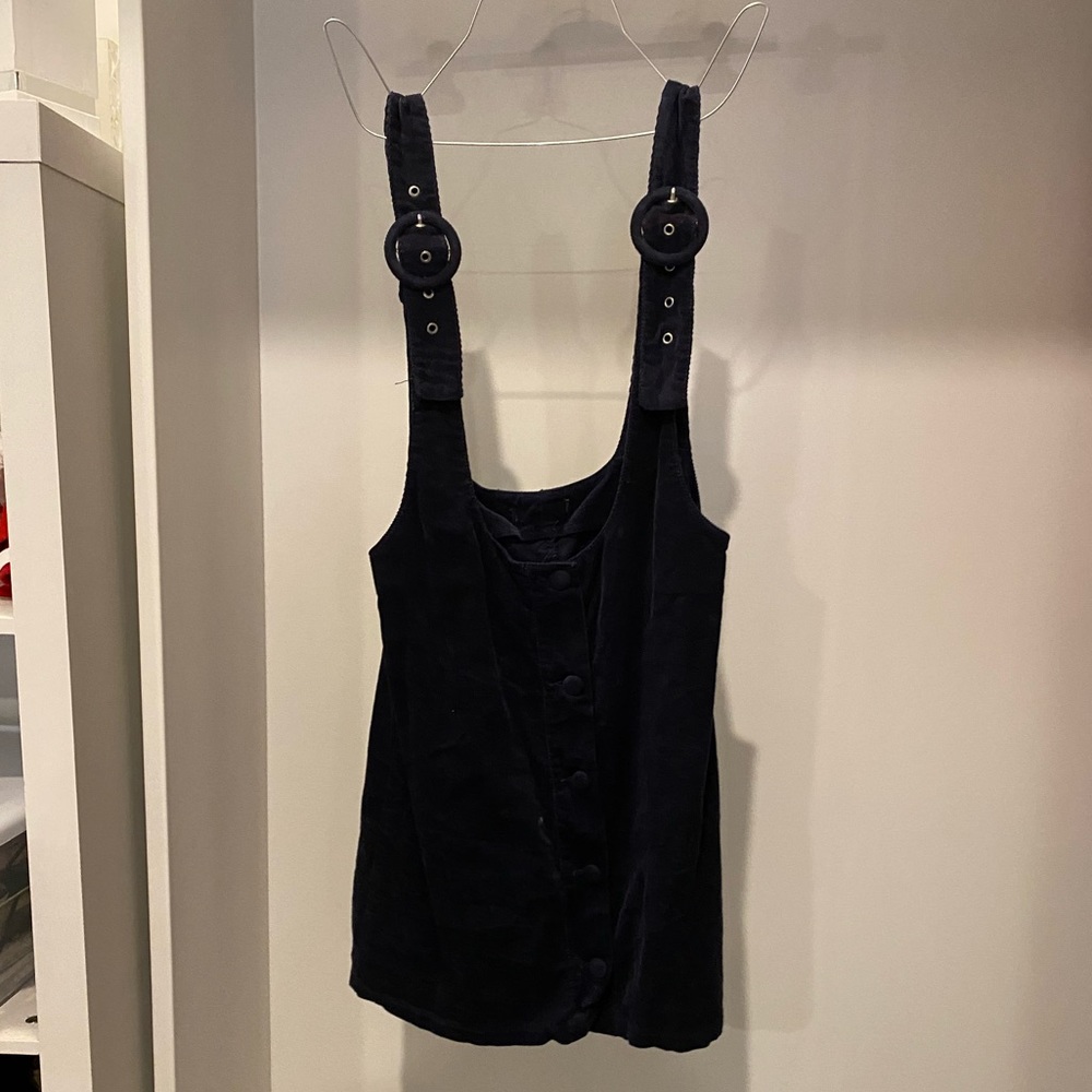 Corduroy navy Button front overall dress